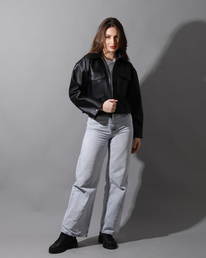 Leather Buckle Jacket - Black