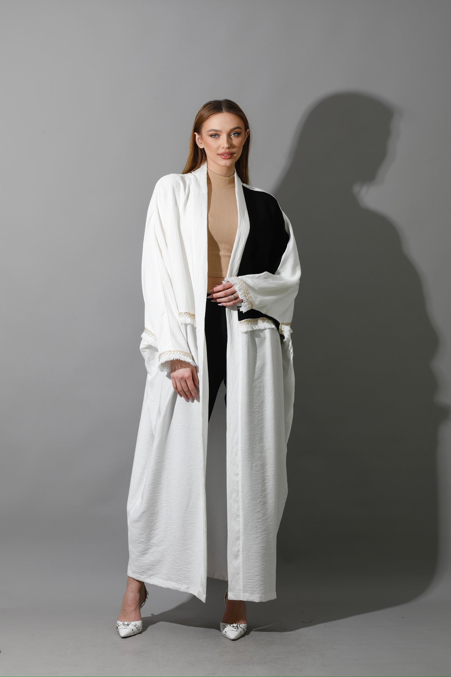Lose Double Color Kaftan - White X Black