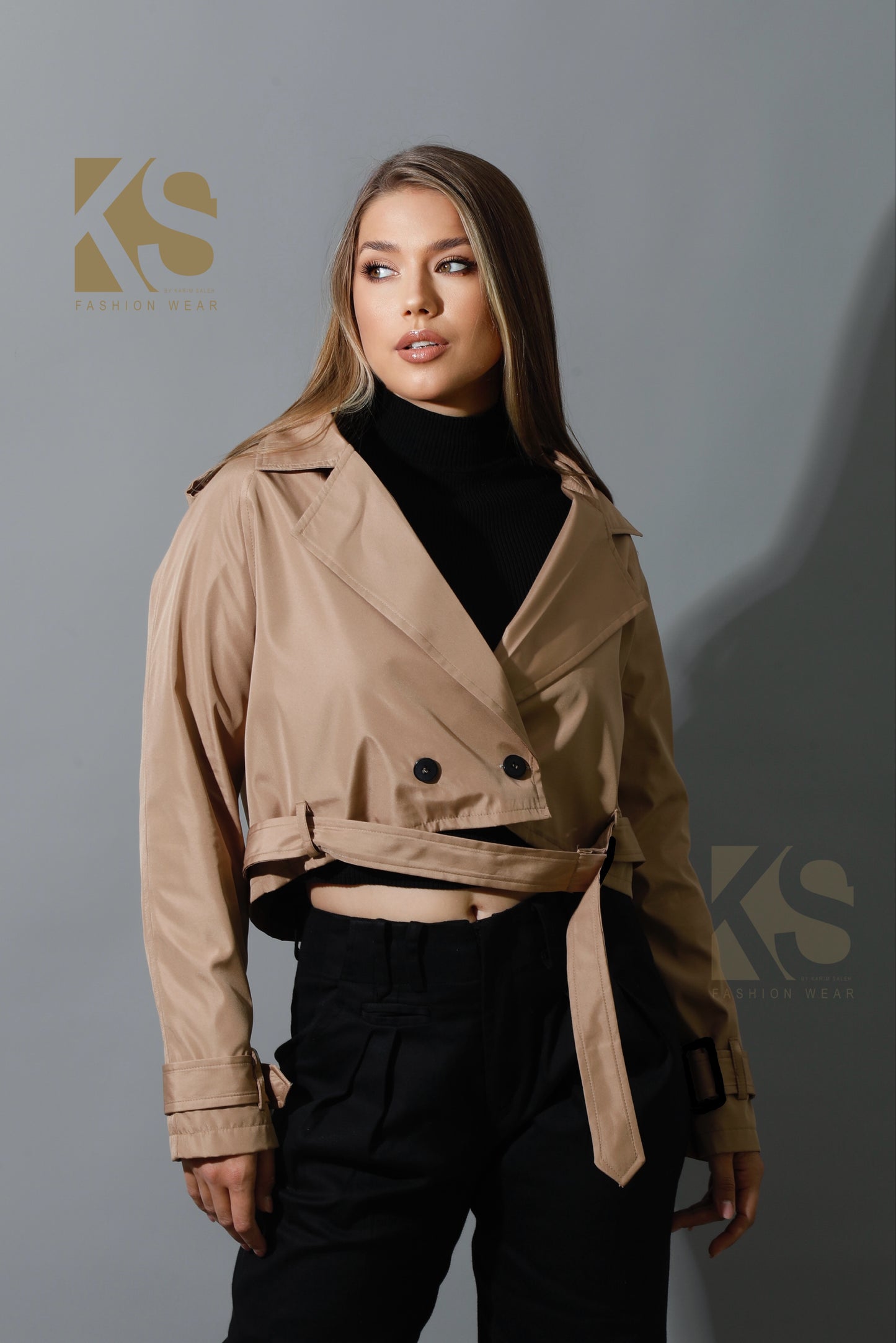 Double Breasted Trench Jacket - Beige