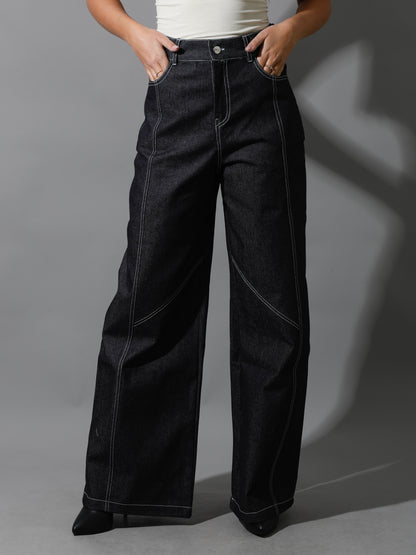 Co-Ord Jeans Cutout Shirt & Cutout Pants - Navy Blue