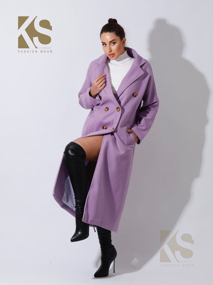 Darcy Long Double Breasted Coat - Lavender