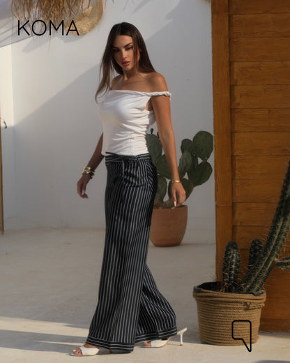 Sloane Jeans Striped Low Waist Pants - Navy