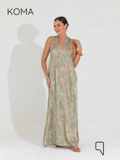 Paulina V Neck Maxi Dress - Multicolored Green