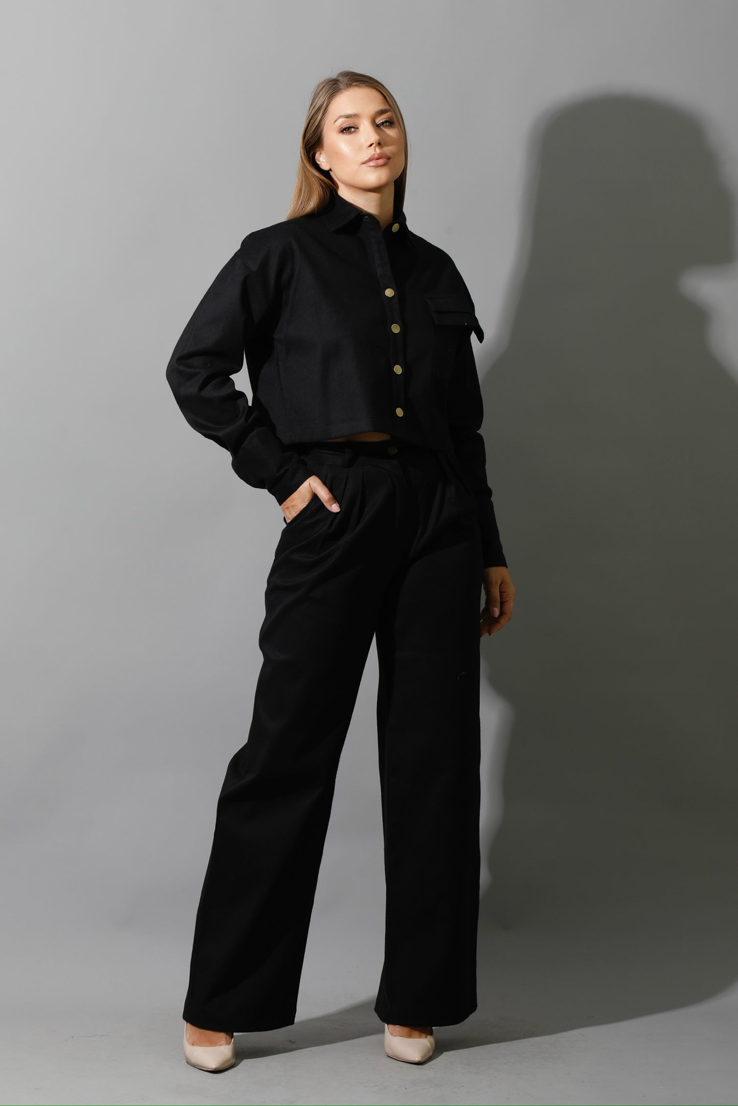 Co-ord Cropped Shirt - Black