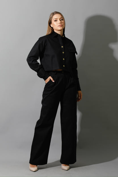 Co-ord Cropped Shirt - Black