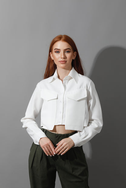 Pockets Cropped Shirt - White