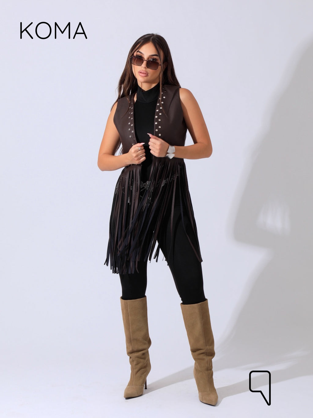 Nicci Leather Fringed Vest - Brown