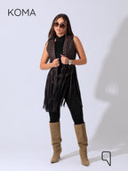 Nicci Leather Fringed Vest - Brown