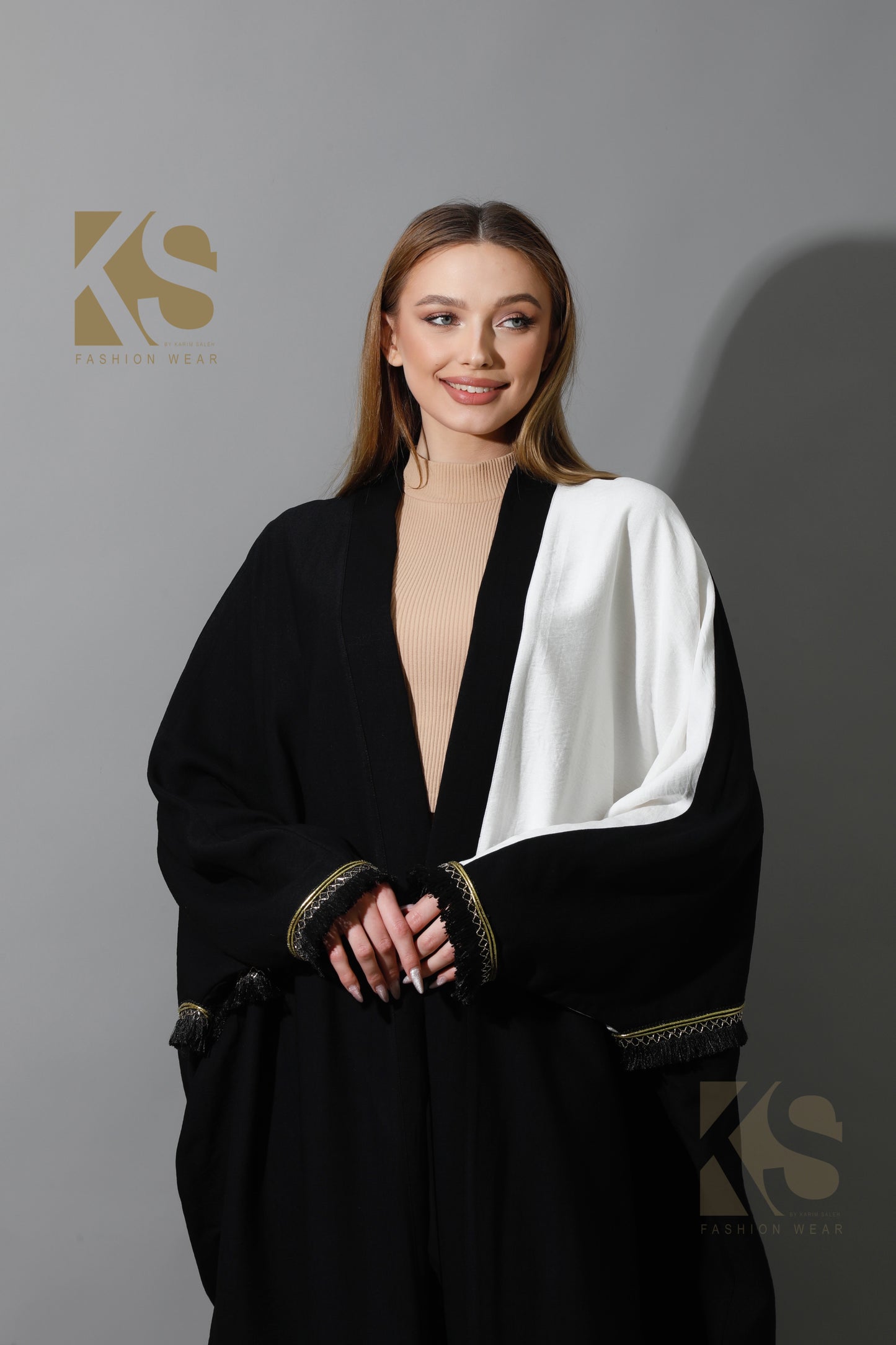 Lose Double Color Kaftan - Black X White