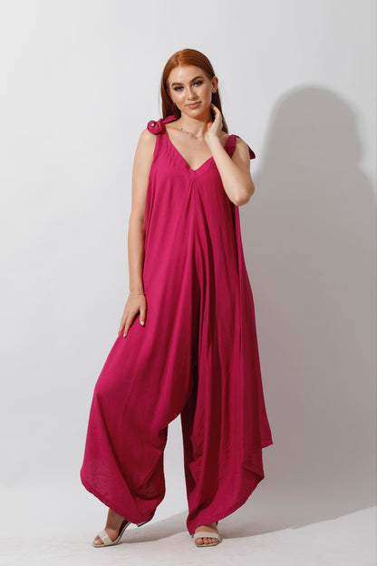 Tied Up Lose Jumpsuit - Barbie Pink