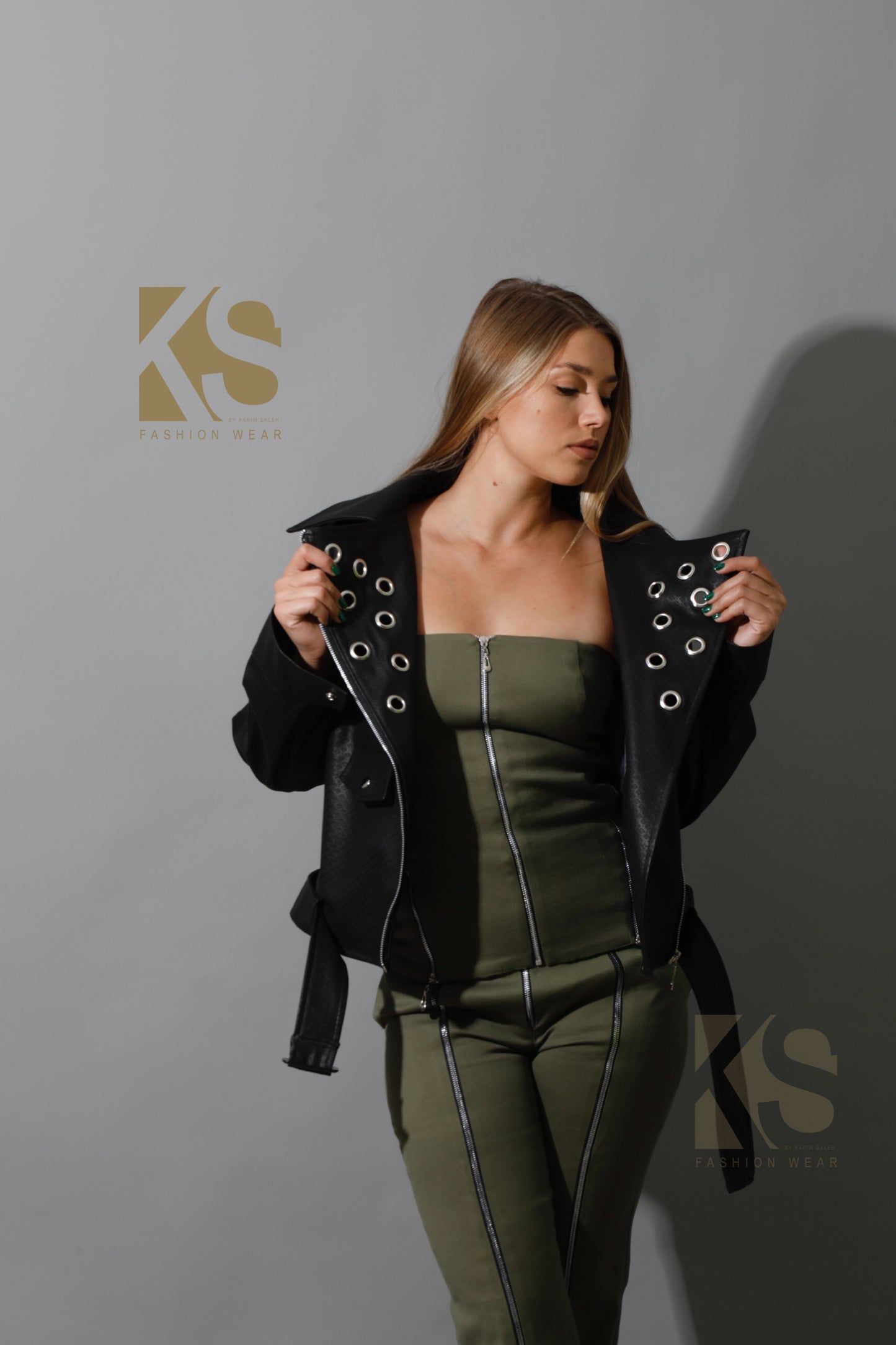 Textured Leather Biker Jacket - Black