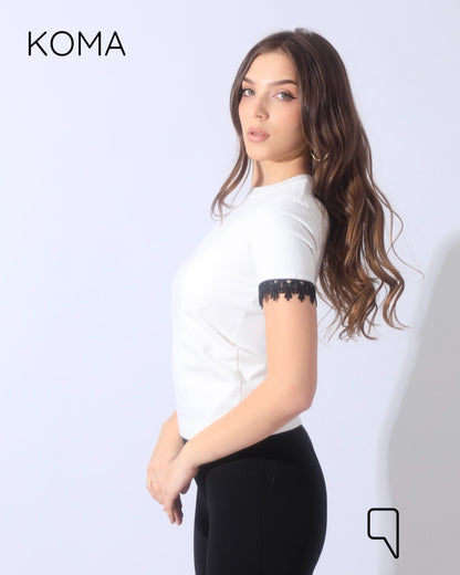 Vivi T-shirt with Joubair at sleeves ends - White