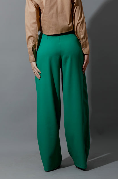 Noelle High Waist Wide Leg Trousers - Green