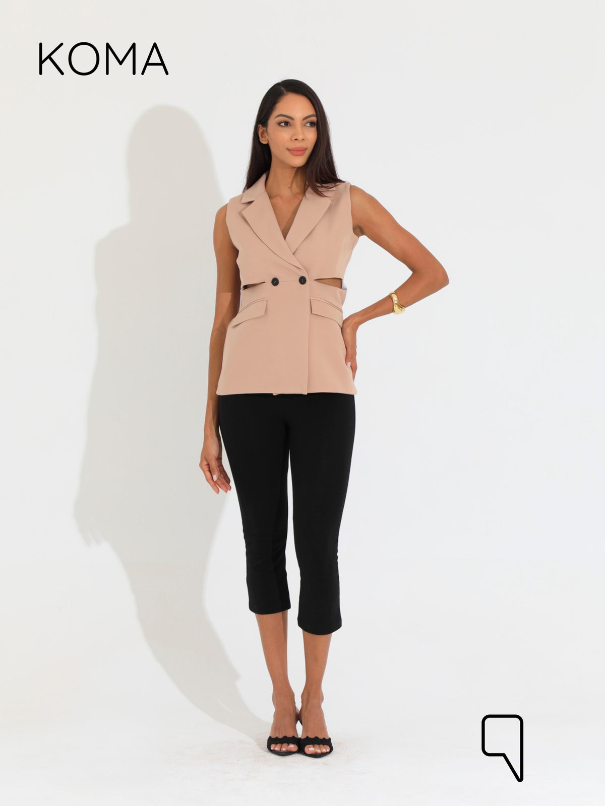 Maxine Double Breasted Vest Blazer - Beige