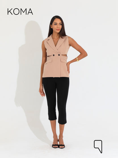 Maxine Double Breasted Vest Blazer - Beige