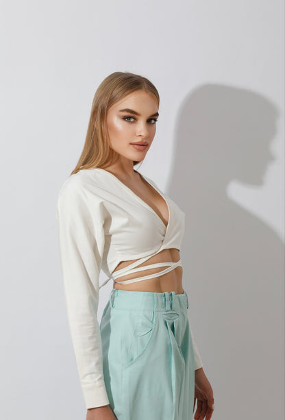 High Rise Paper-Bag Pants - Mint