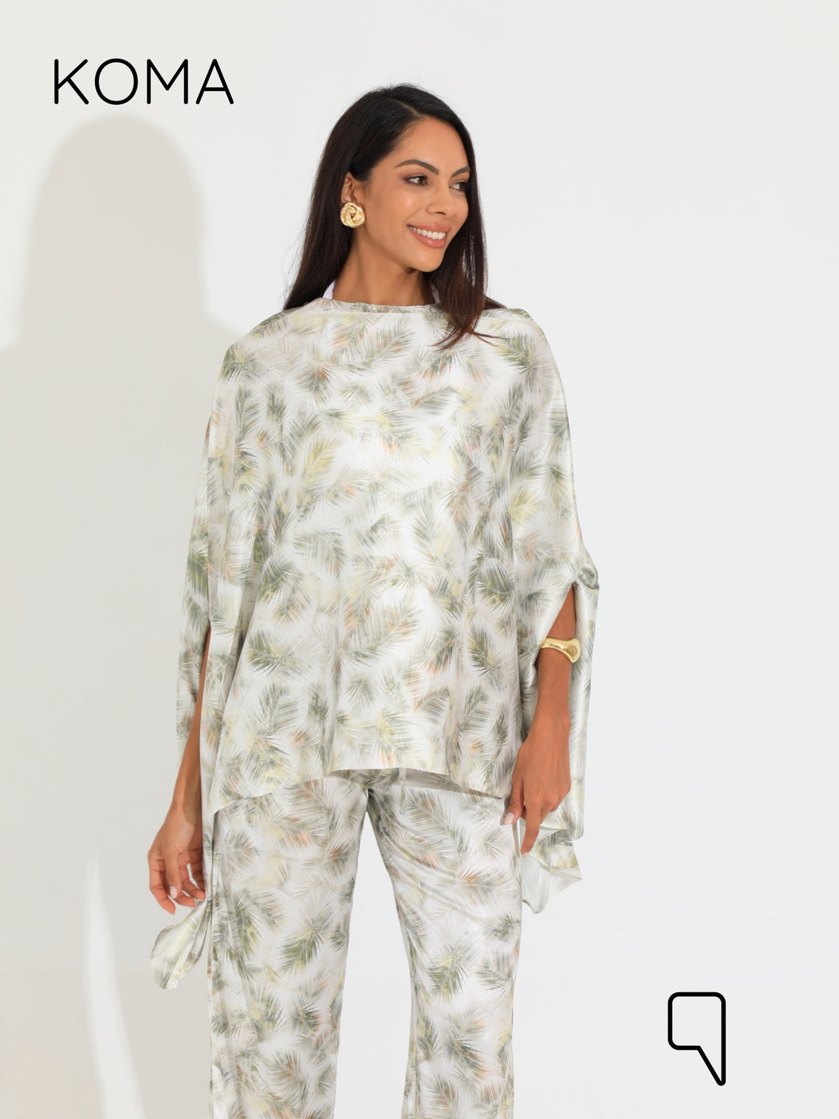 Celeste Satin Butterfly Blouse - Multicolored Olive