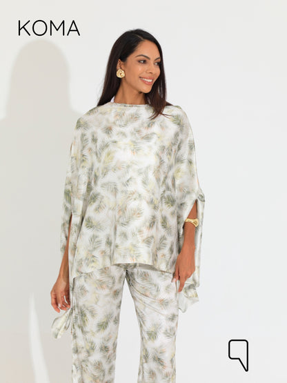 Celeste Satin Butterfly Blouse - Multicolored Olive
