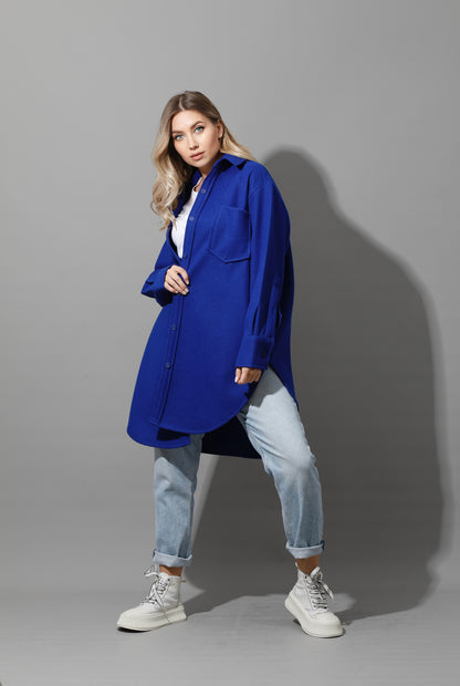 Woolen Oversized Shirt - Electric Blue