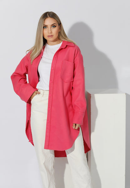 Woolen Oversized Shirt - Barbie Pink