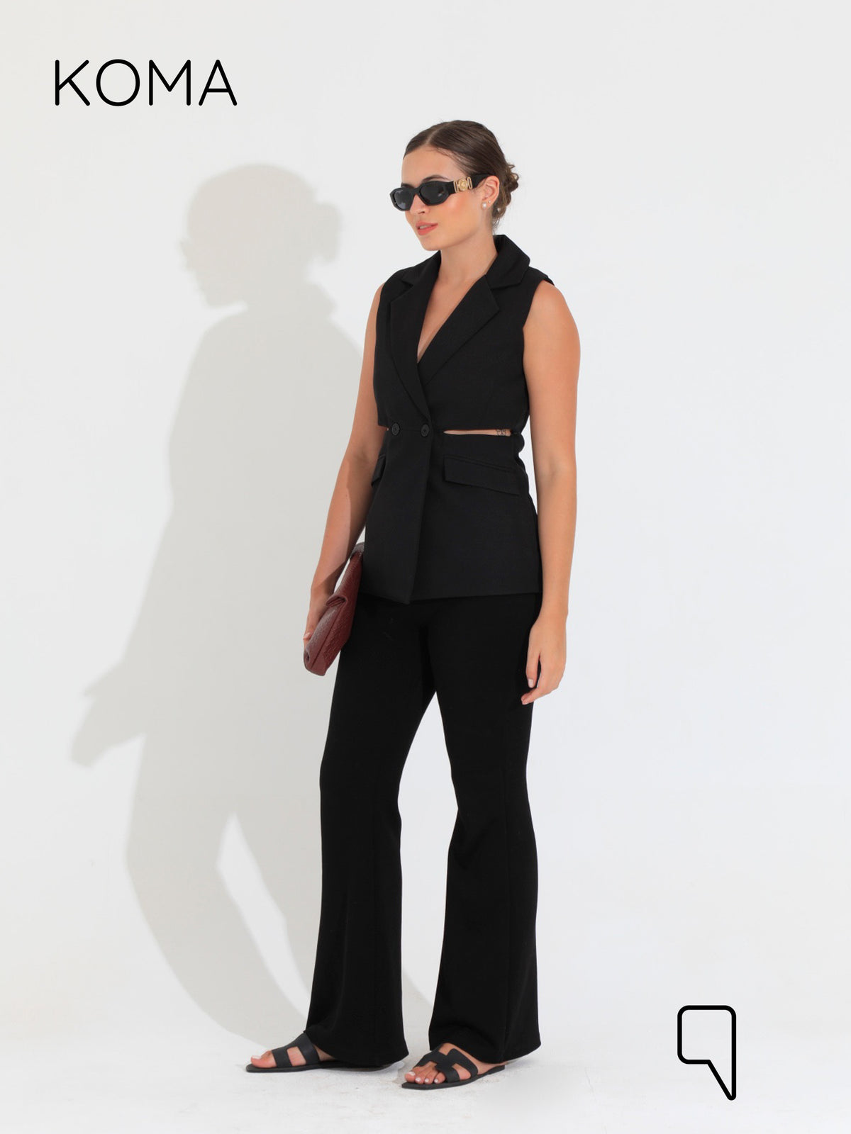 Maxine Double Breasted Vest Blazer - Black