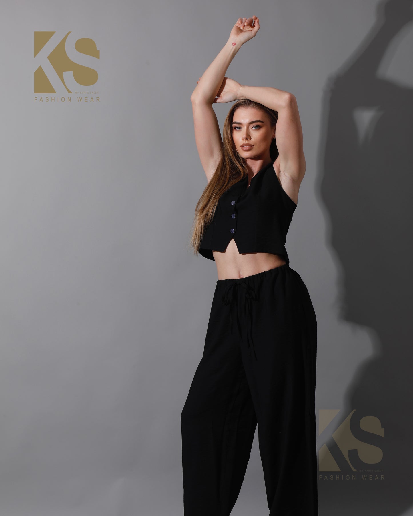 Cropped Vest Set - Black