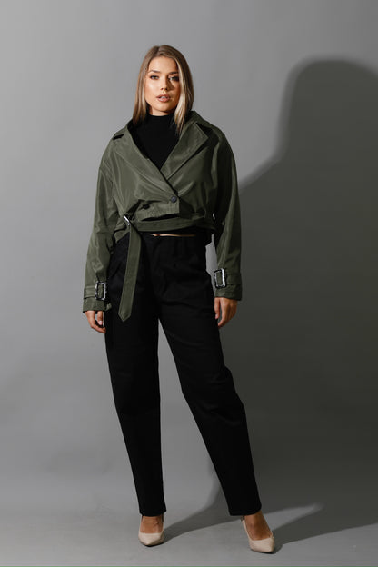Double Breasted Trench Jacket - Olive