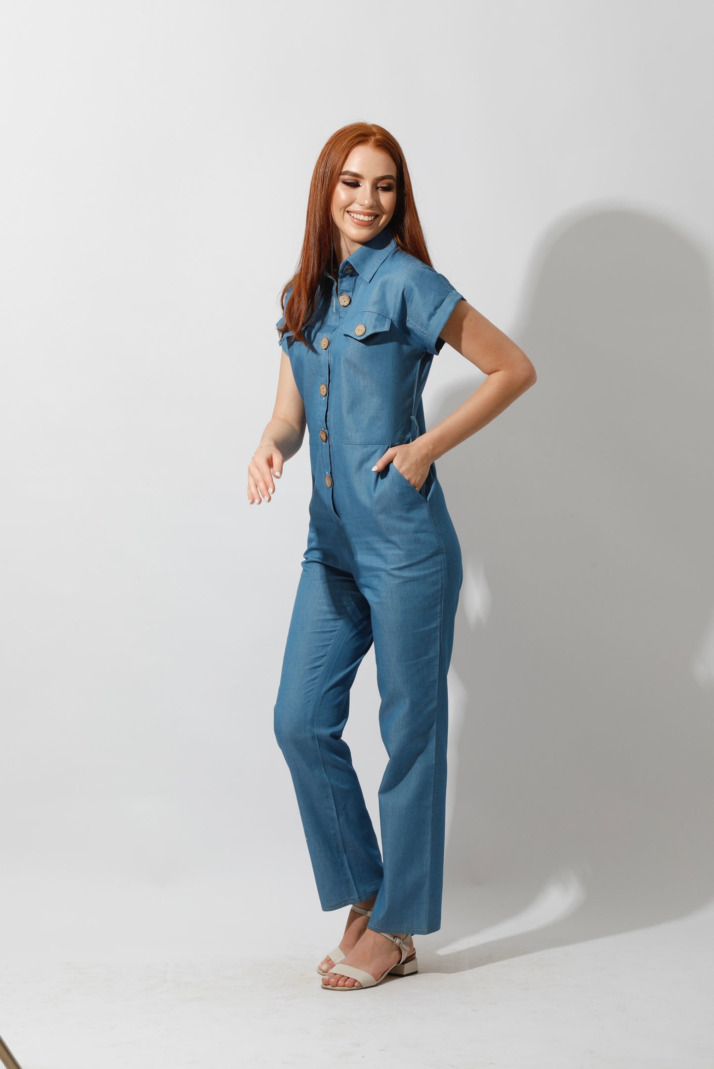 Buttons Jeans Jumpsuit - Blue