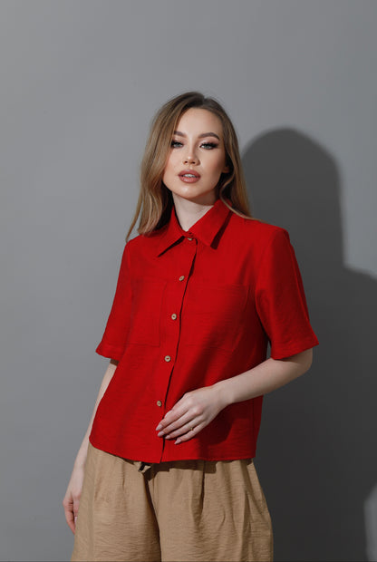 Shirt With Half Sleeves - Red