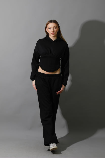 Corset Hoodie Set - Black