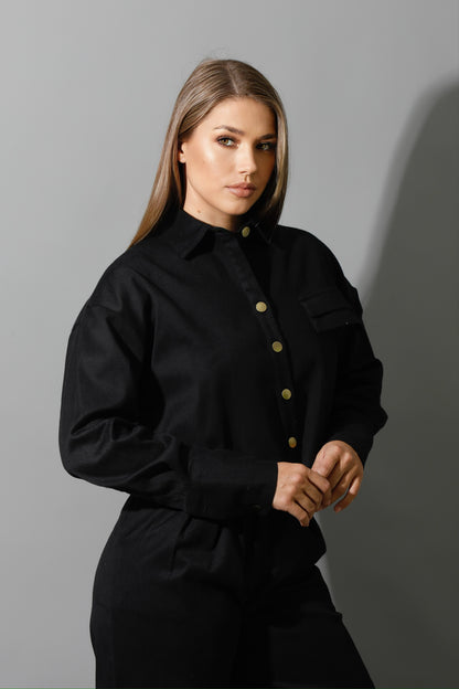 Co-ord Cropped Shirt - Black