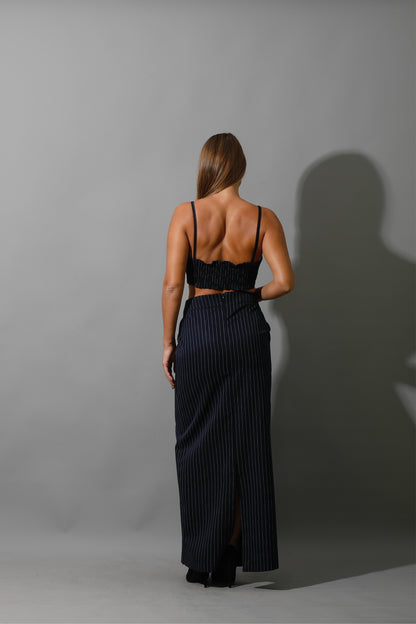 Striped Maxi Skirt Co-Ord - Navy