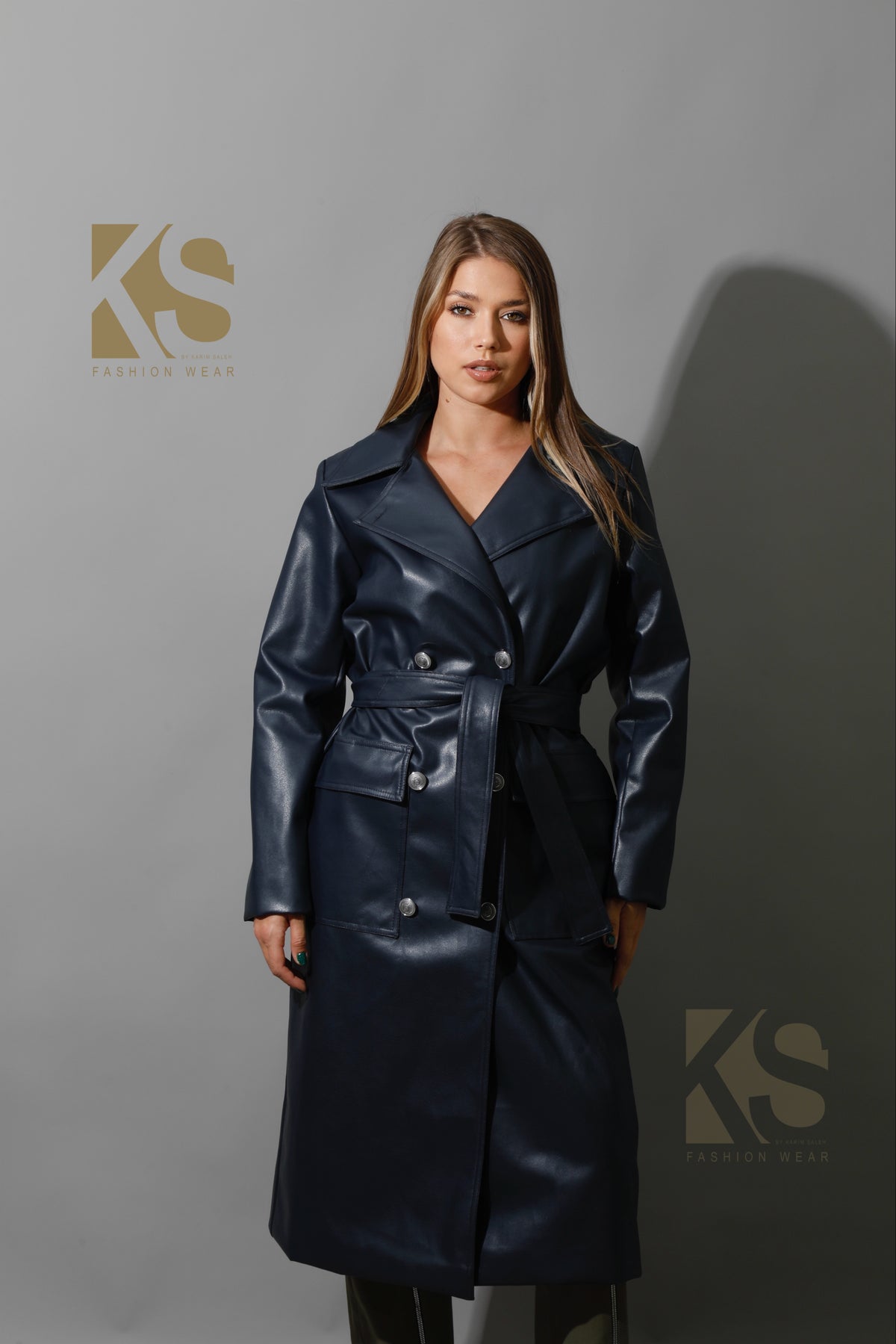 Textured Leather Coat - Black