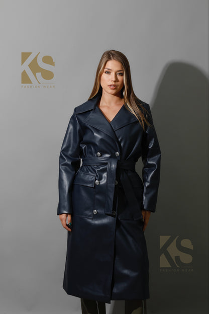 Textured Leather Coat - Black