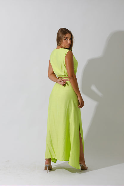 Co-Ord Maxi Side Slite Skirt - Lime Green