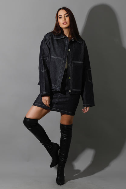 Co-Ord Jeans Sleeves Jacket - Navy Blue