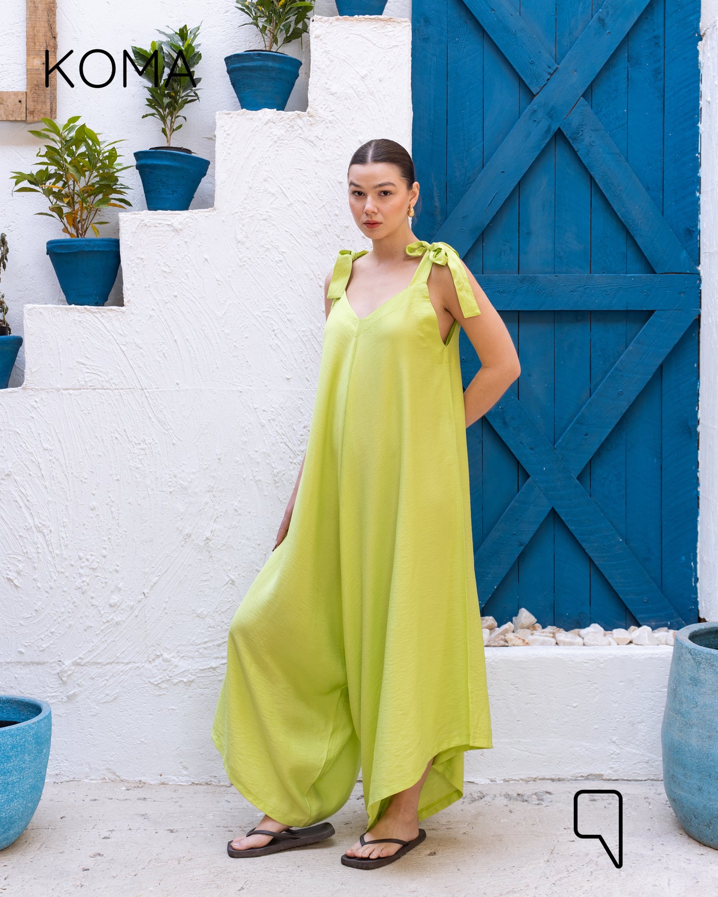 Tied Up Lose Jumpsuit - Lime Green