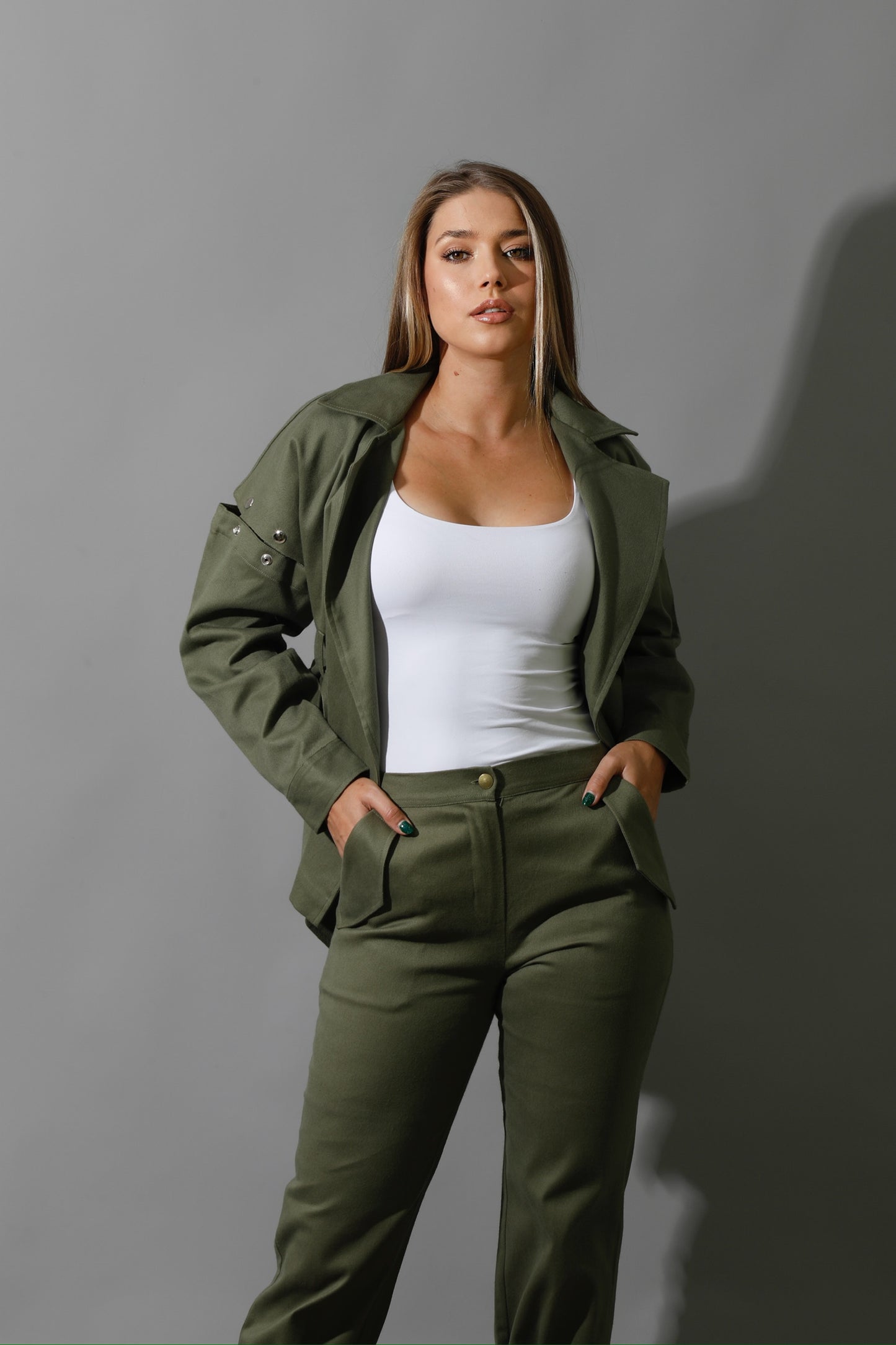 Co-Ord Detached Sleeves Jacket - Olive