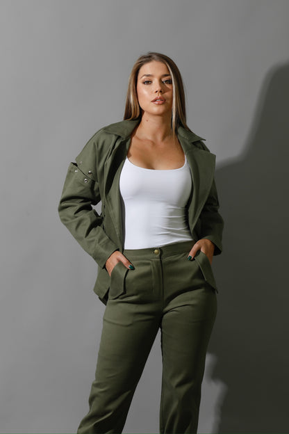 Co-Ord Detached Sleeves Jacket - Olive