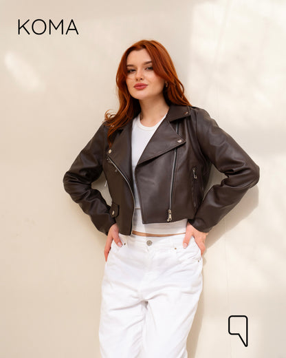Leather Biker Jacket - Brown