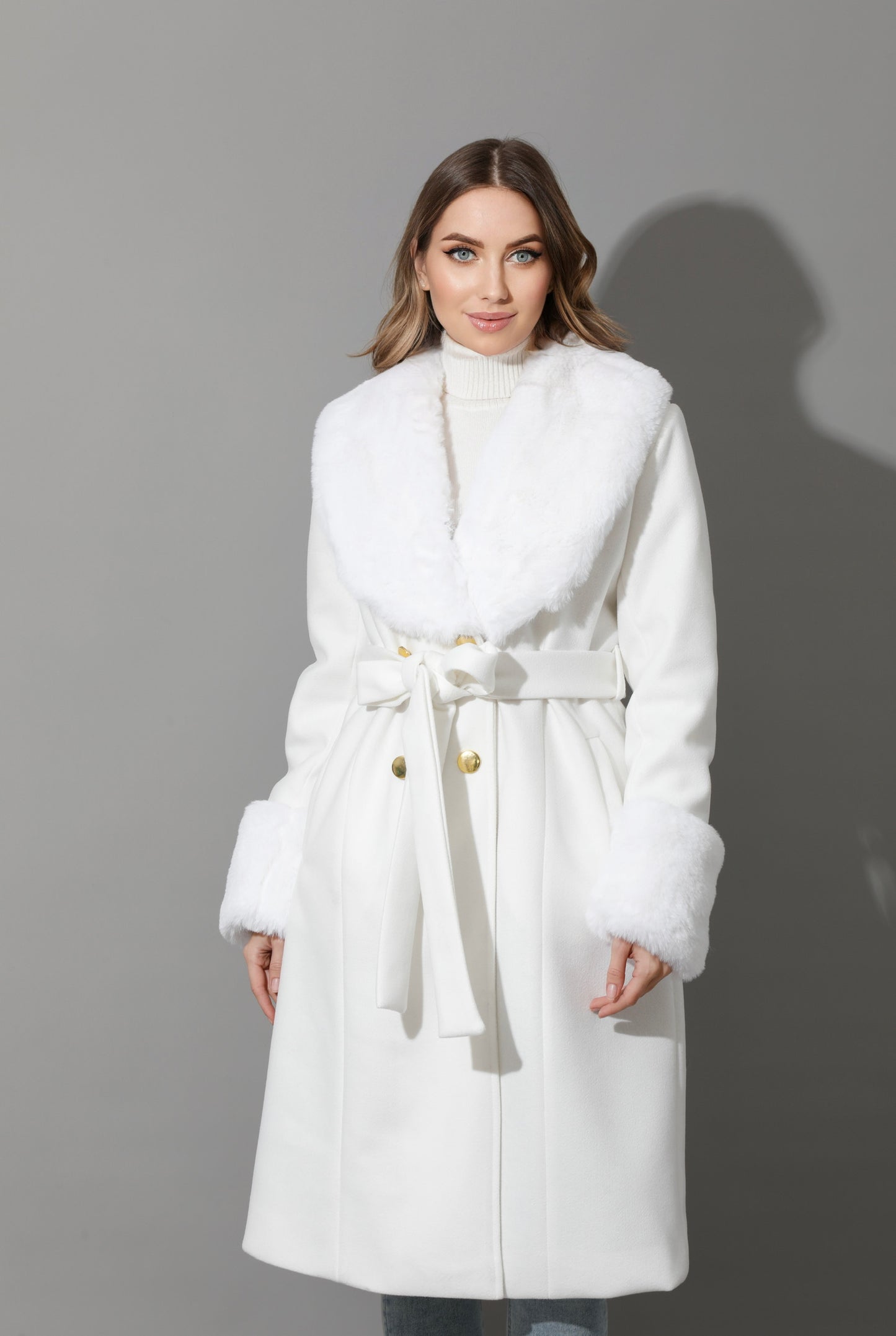 Furs Double Breasted Coat - White