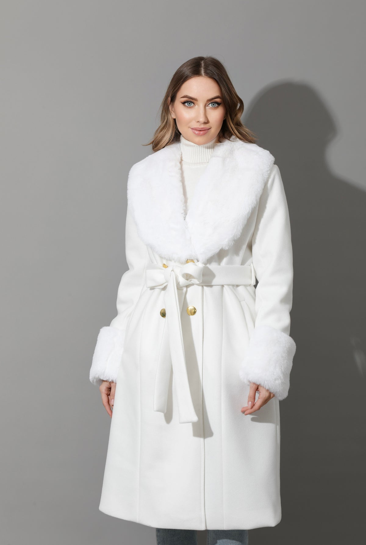 Furs Double Breasted Coat - White