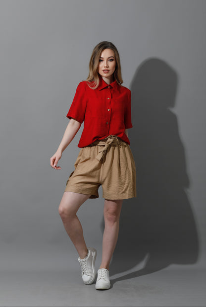 Shorts With Belts - Beige