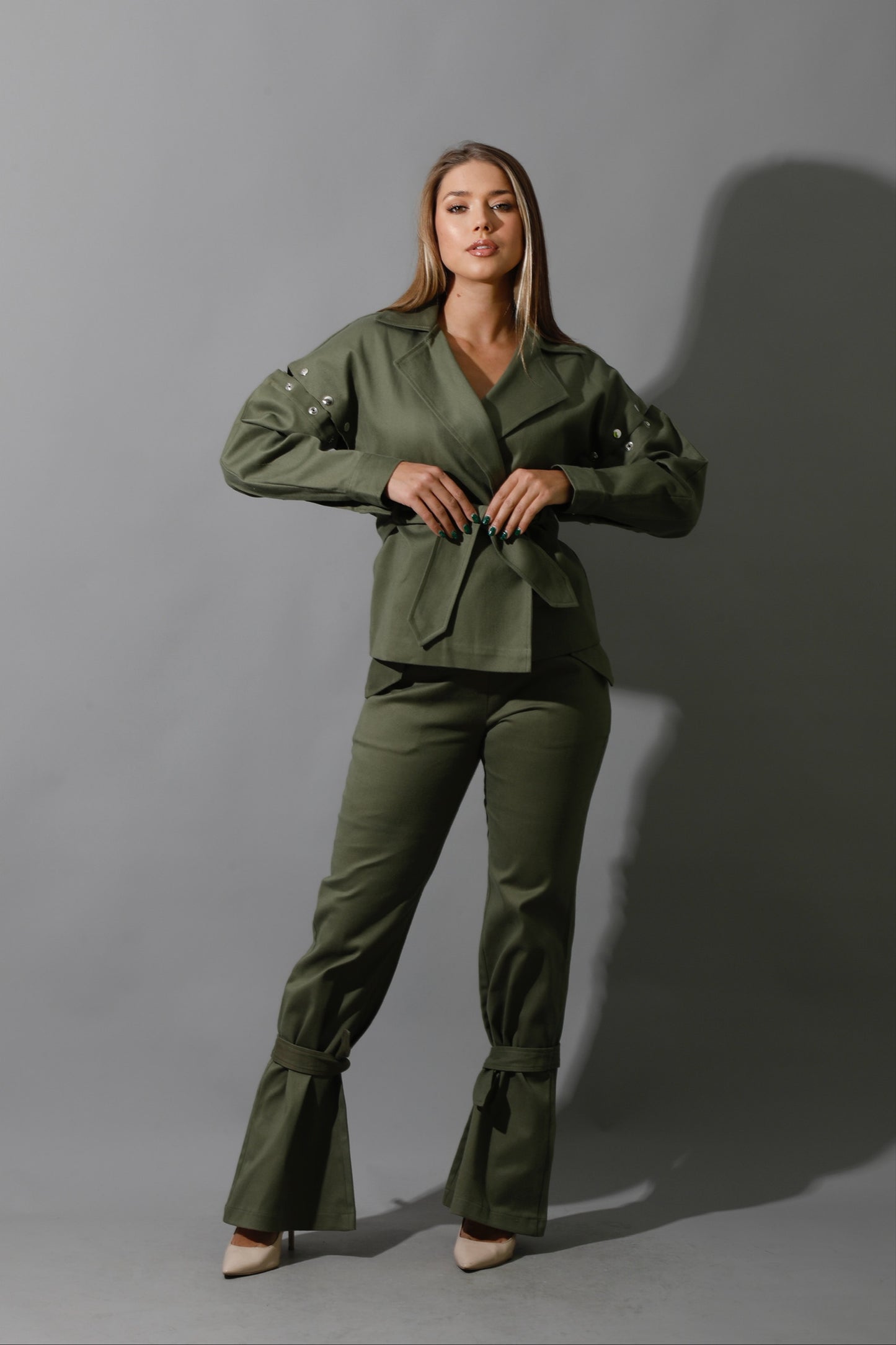 Co-Ord Detached Sleeves Jacket - Olive