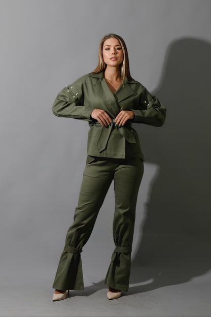 Co-Ord Detached Sleeves Jacket - Olive