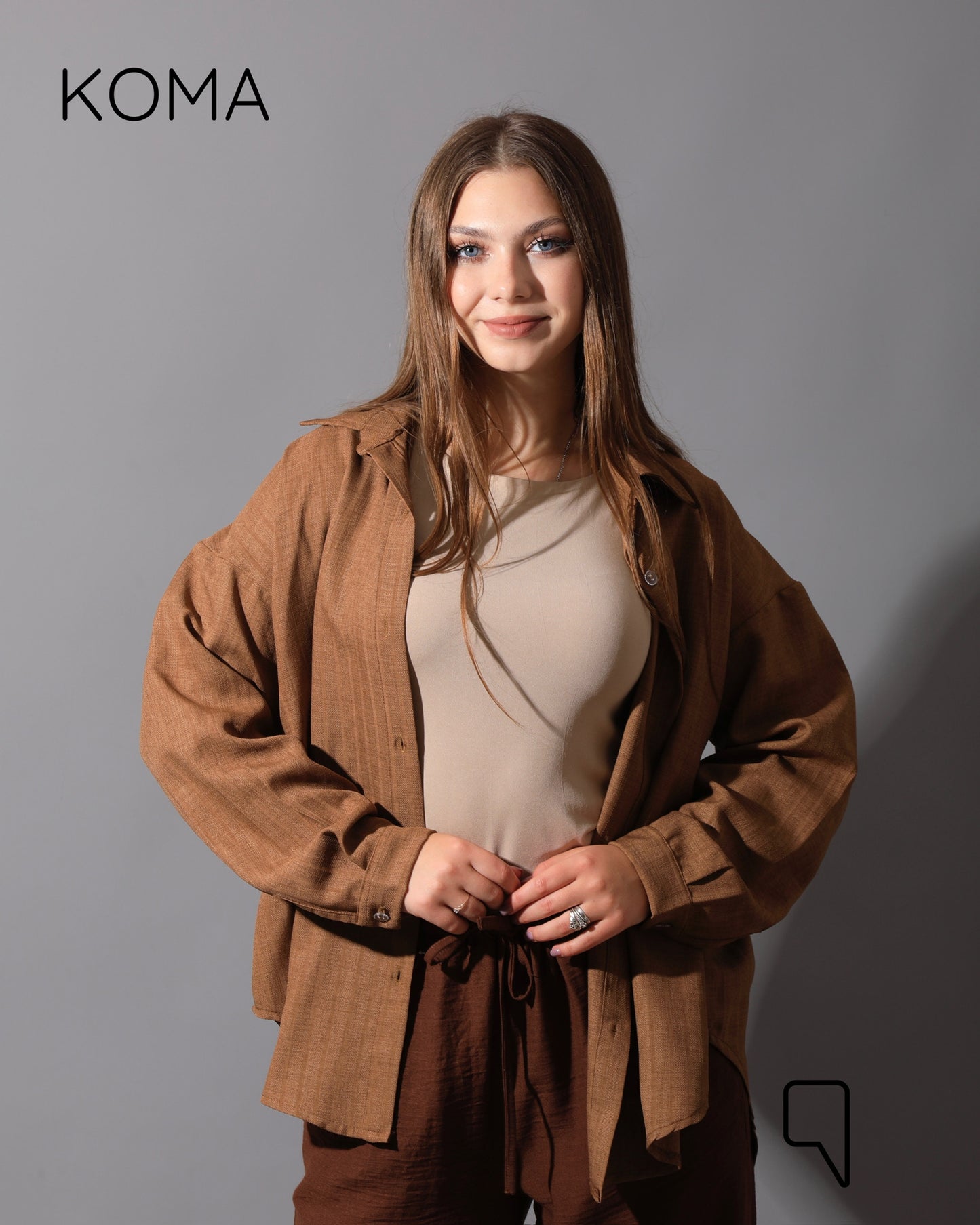 Textured Long Sleeves Shirt - Brown