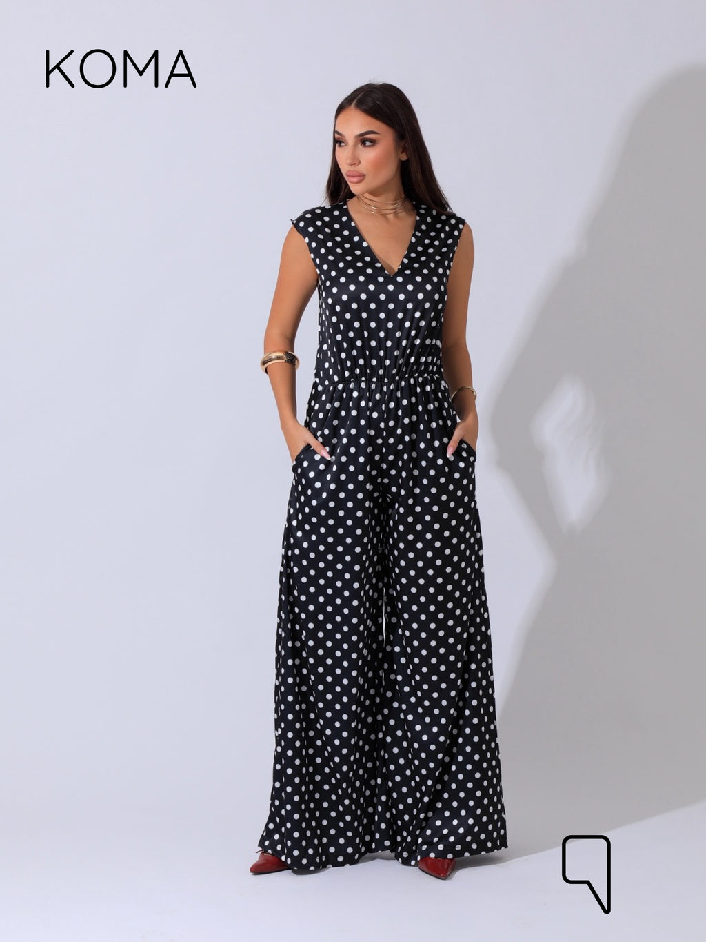 Dahlia Flared Jumpsuit - Polkadots Black