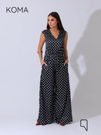 Dahlia Flared Jumpsuit - Polkadots Black