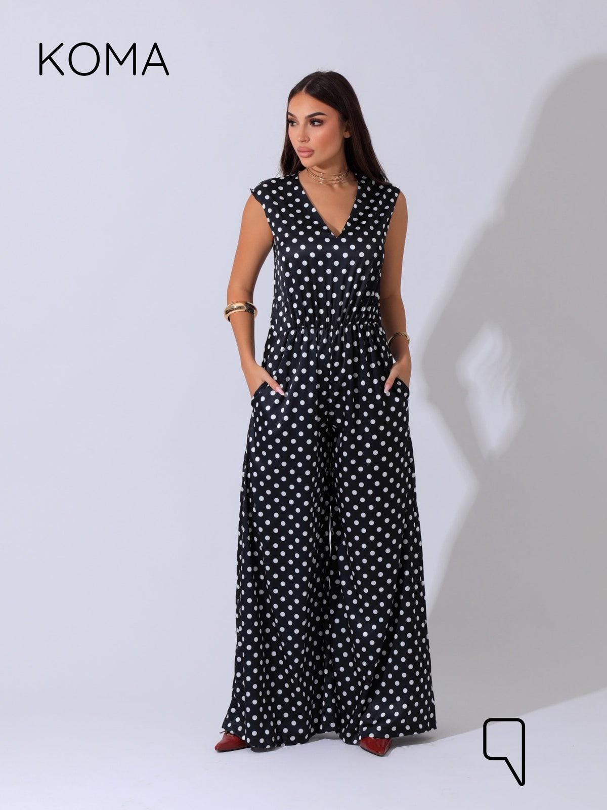 Dahlia Flared Jumpsuit - Polkadots Black