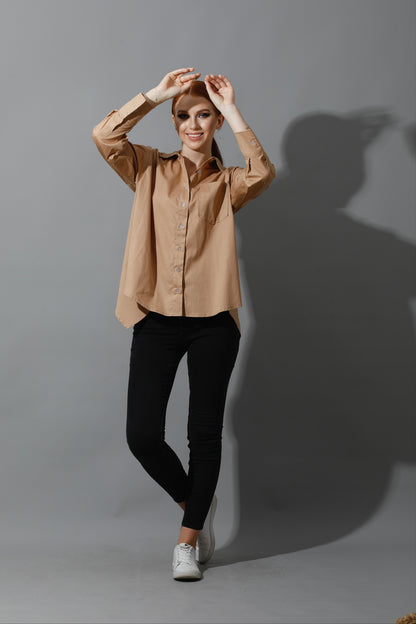 Back Slit Shirt - Beige